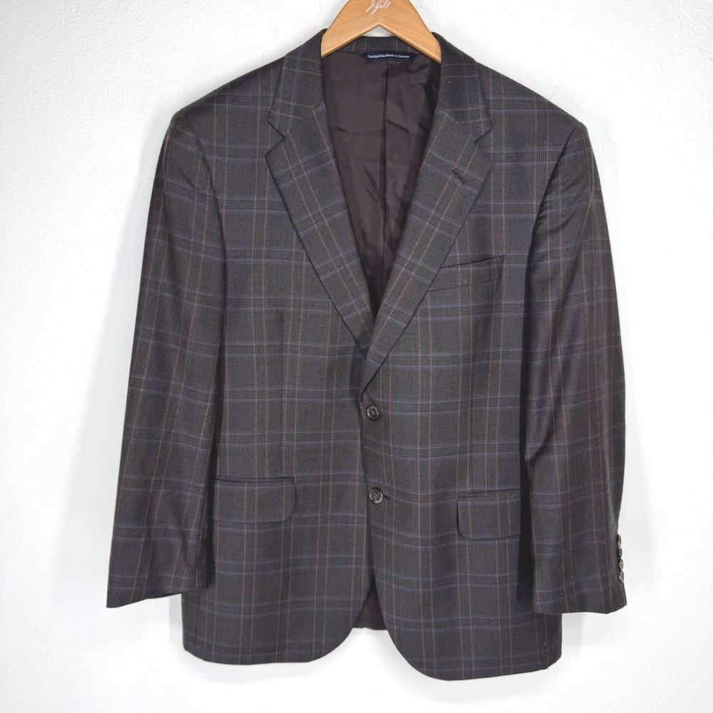 Coppley Mens Wool Cashmere Glen Plaid Blazer Sport Coat Size 42S Grey Blue